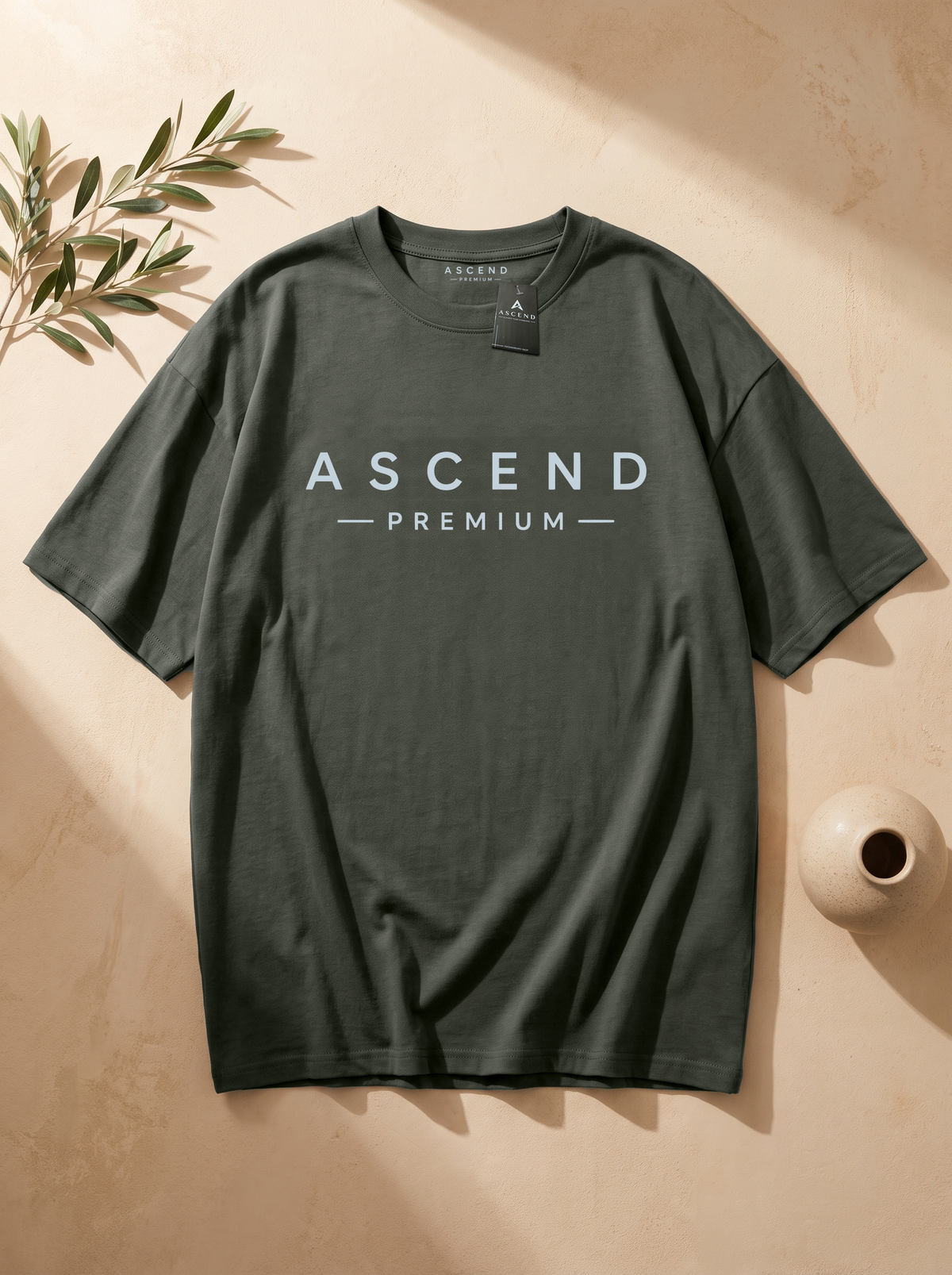 ASCEND Premium Signature Oversized T-Shirt Tee - Deep Olive
