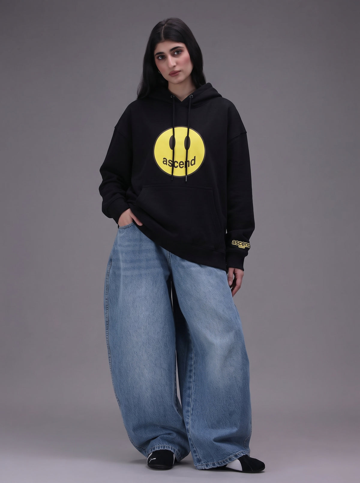 Ascend Signature Smiley Oversized Hoodie – Black