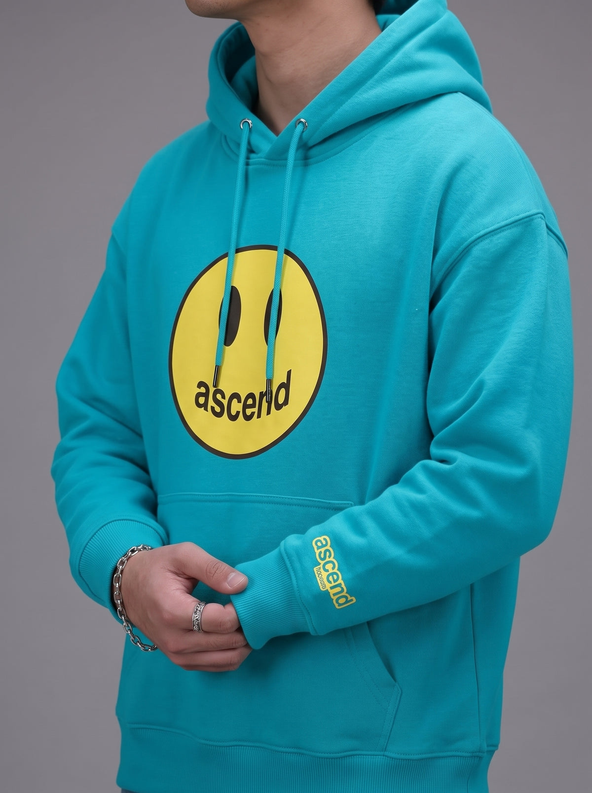 Smiley Oversized Hoodie – Cyan