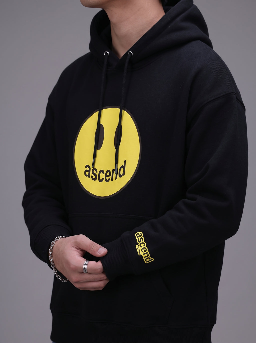 Ascend Signature Smiley Oversized Hoodie – Black