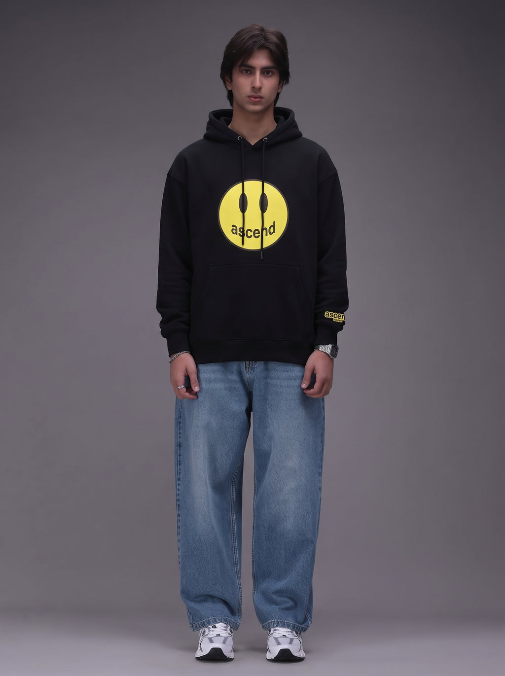 Ascend Signature Smiley Oversized Hoodie – Black
